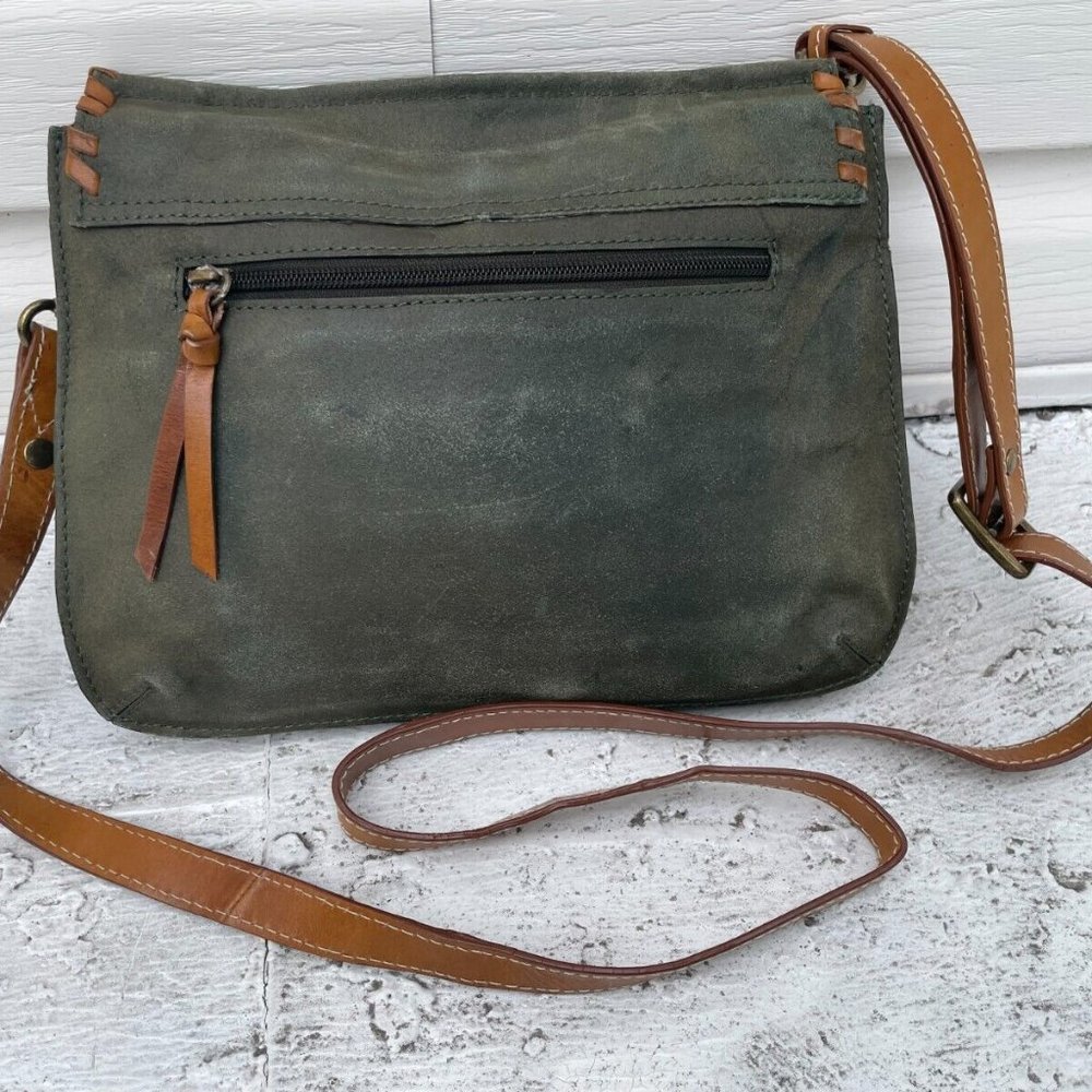 Nino Bossi Women Handbag Genuine Leather Green Suede Brown Strap Cross Body Bag - Picture 2 of 12